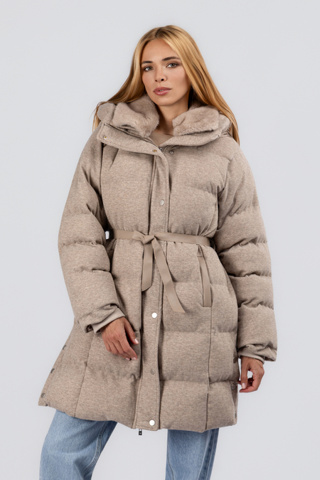 Куртка довга, хутро бежевий котон 035373