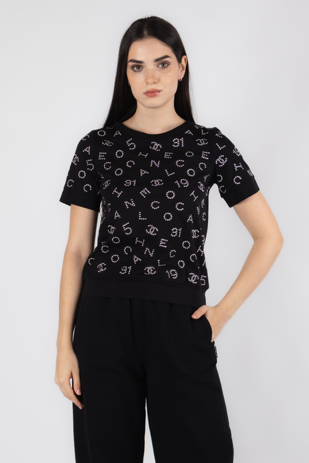 Футболка лого блискітки чорний котон 035423