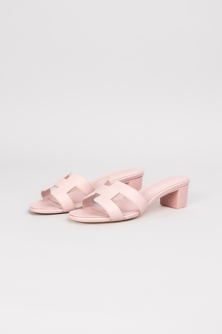 Шлепанцы каблуки розовая кожа глянец 035544