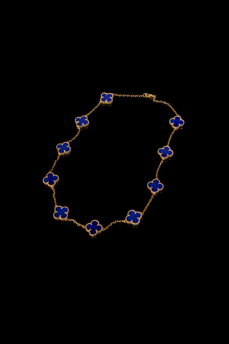 Підвіска намисто 10 квіточок, золоте обрамлення темно-синій 035886