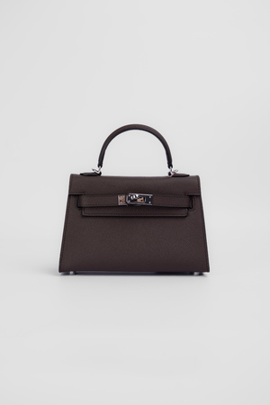 Сумка серебряная фурнитура 19 см темно-коричневая кожа 036211