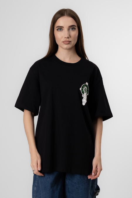 Футболка зелено-білий логотип чорний коттон 036760