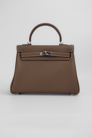 Сумка 25 см срібні аксесуари темно-бежева шкіра ікра 036827