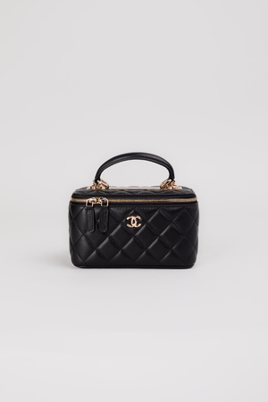 Сумка золоте лого 16 см чорна шкіра глянець 037161