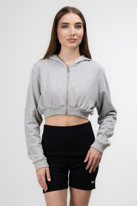 Кофта капюшон короткая серый коттон 037173