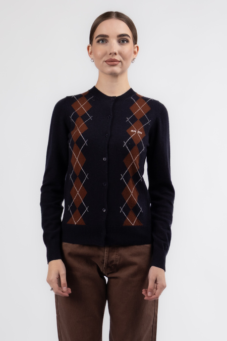 Кардиган коричневий ромб темно-синій кашемір 037238