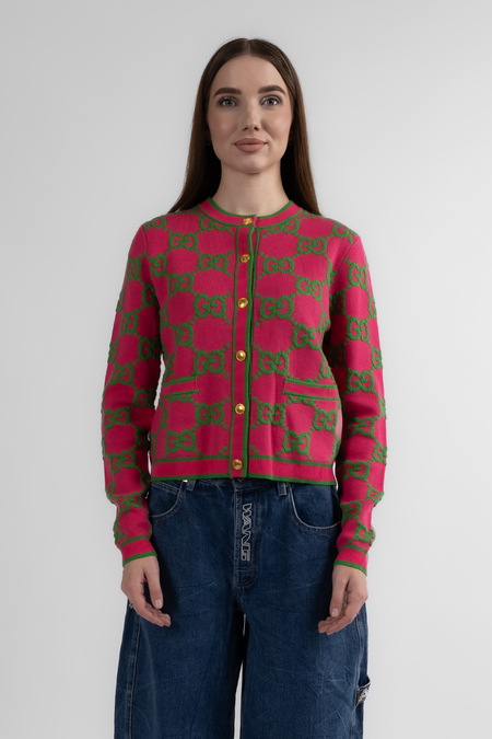 Кофта золоті гудзики зелений монограм рожевий котон 037275