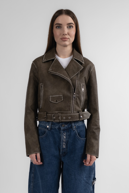 Куртка молния ремешок оливковая эко-кожа 037286