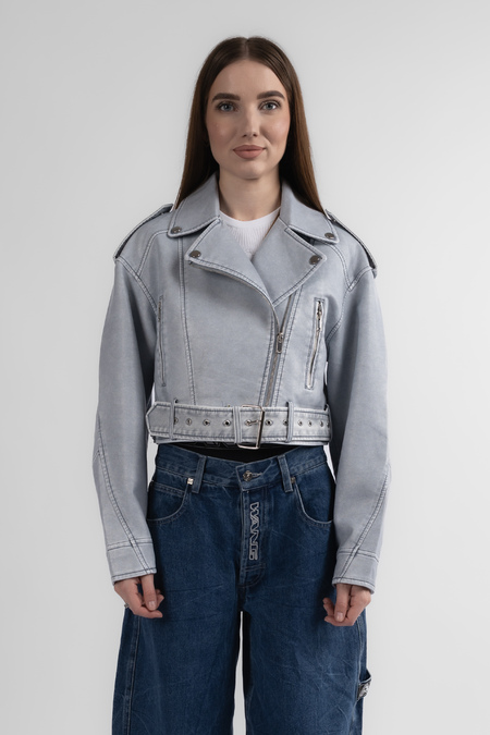 Куртка блискавка ремінець сіра еко-шкіра 037290