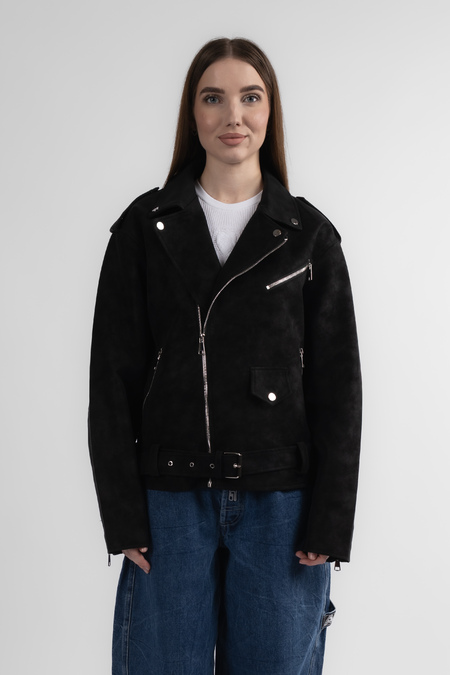 Куртка молния ремешок черная эко-замша 037292
