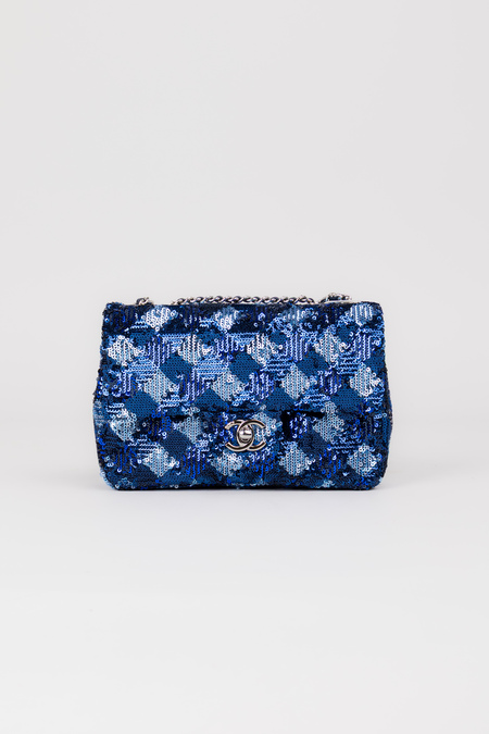 Сумка 20 см золоте лого паєтки блакитний текстиль 037354