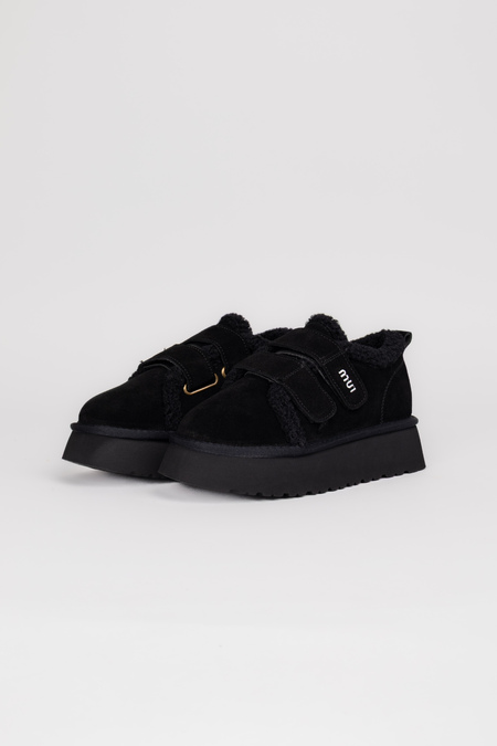 Ugg 2 застібки хутро чорний еко-замш 037390