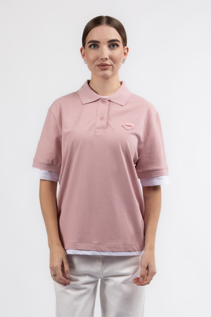 Футболка polo рожеве лого білий кант рожевий коттон 037403