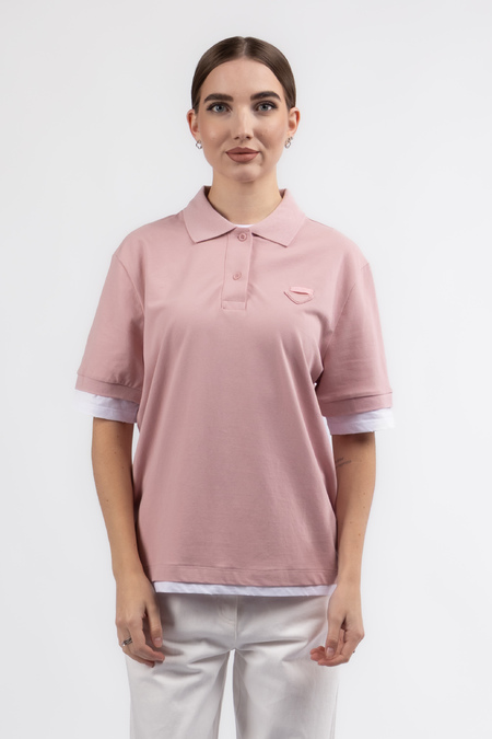 Футболка polo рожеве лого білий кант рожевий коттон 037403
