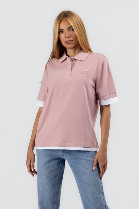 Футболка polo рожеве лого білий кант рожевий коттон 037403