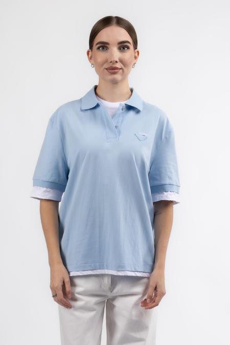Футболка polo блакитне лого білий кант блакитний коттон 037404
