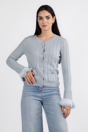 Кофта кишеня бахрома гудзики сіро-блакитний 70% кашемір 20% коттон 037418