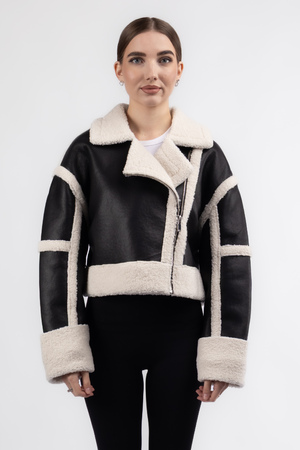 Дублянка біле хутро біла строчка темно-коричневий еко-дублерін 037443