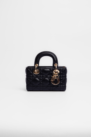 Сумка 15 см золоті аксесуари чорна шкіра 037648