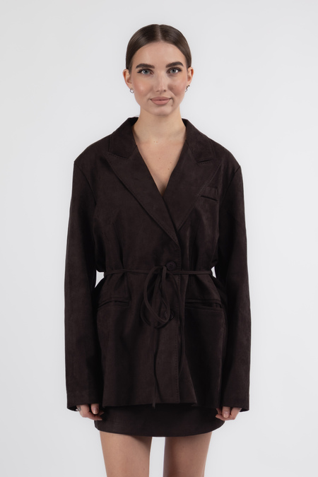 Піджак гудзики ремінець тонкий чорний еко-замш 037698