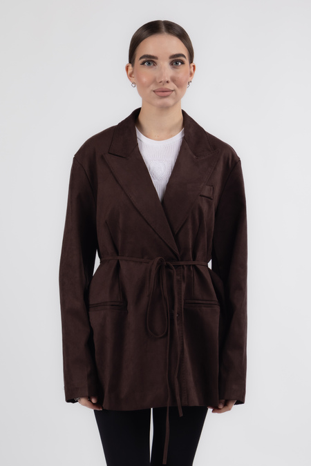 Піджак гудзики ремінець тонкий бордовий еко-замш 037701