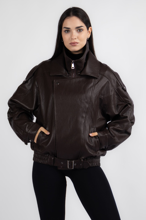 Куртка блискавка темно-коричнева еко-шкіра 037708