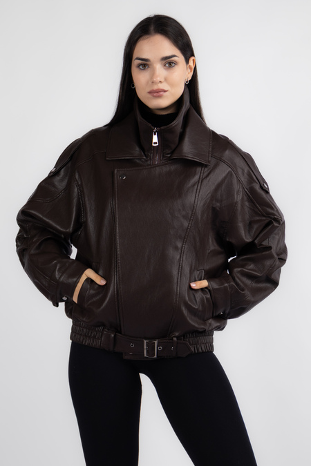 Куртка блискавка темно-коричнева еко-шкіра 037708