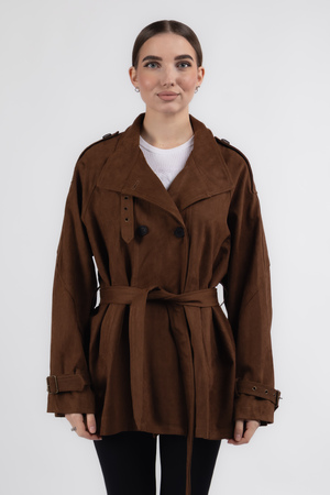 Куртка гудзики ремінець темно-коричневий еко-замш 037714