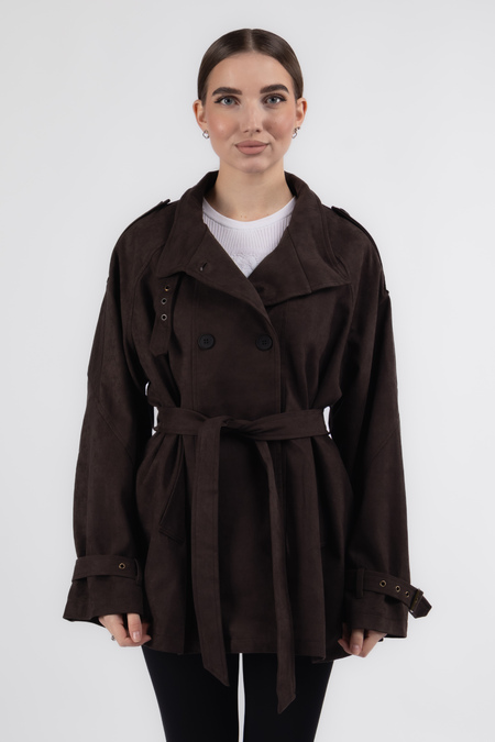 Куртка гудзики ремінець чорний еко-замш 037715