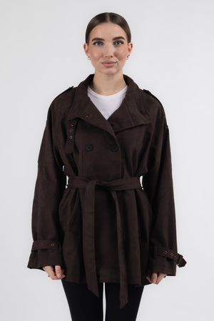 Куртка гудзики ремінець чорний еко-замш 037715