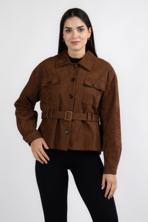 Куртка гудзики ремінець коричневий еко-замш 037721