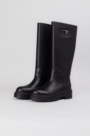 Сапоги серебряное лого черная кожа 037749