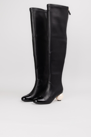 Чоботи перлина на підборах чорна шкіра 037763