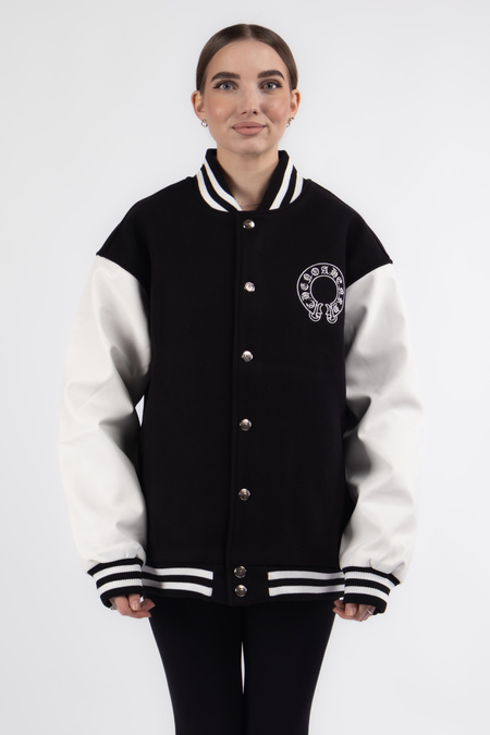 Куртка біла смужка бомбер лого біле чорно-білий котон еко-шкіра 037769