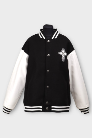 Куртка белая полоска бомбер лого черно-белый котон эко-кожа 037771