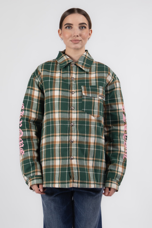 Куртка клітинка рожеве лого зелений котон 037818