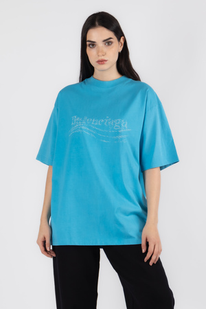 Футболка белое лого голубой котон 037901