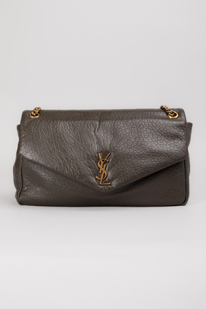 Сумка 38 см золоте лого зелено-сіра шкіра рельеф 037948