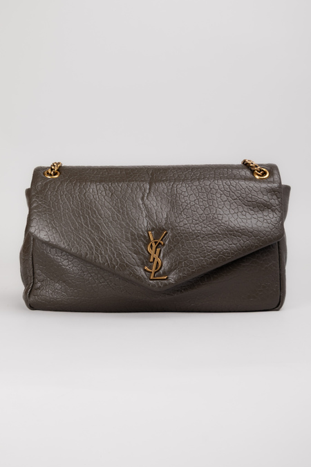 Сумка 38 см золоте лого зелено-сіра шкіра рельеф 037948