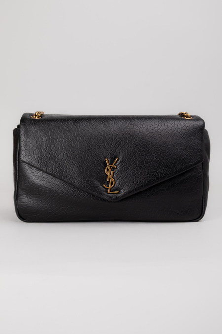 Сумка 38 см золоте лого чорна шкіра рельеф 037949