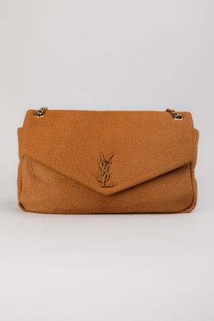 Сумка 38 см золоте лого рудий замш рельеф 037951