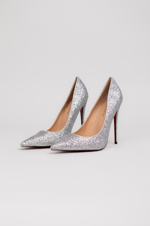 Туфлі 12 см підбори блискітки світло-сіра шкіра 037964