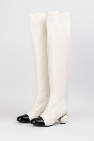 Сапоги высокие жемчужина на каблуке белая кожа 037966