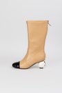 Чоботи середні перлина на підборах світло-бежева шкіра 037967