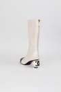 Сапоги средние жемчужина на каблуке белая кожа 037968