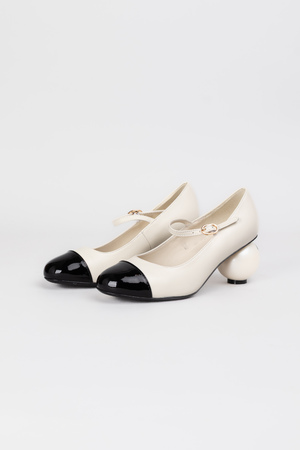 Туфлі перлина на підборах чорний носок застібка біла шкіра 037970