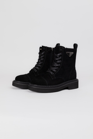 Черевики золоте лого шнурівка чорний замш 037975