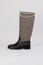 Сапоги высокие жемчужины золотой лого черно-серая кожа текстиль 037978