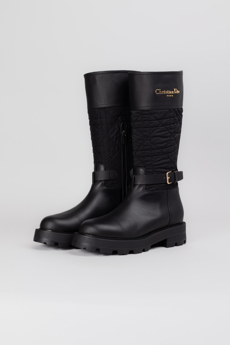 Сапоги золотое лого черная кожа текстиль 037982