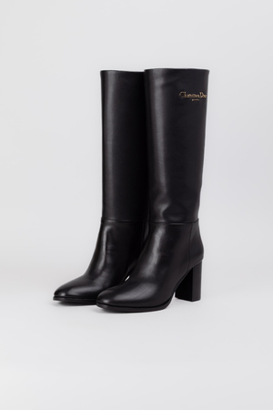 Чоботи підбори золоте лого чорна шкіра 037983